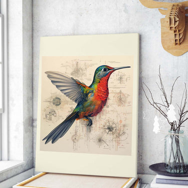 Drawings Hummingbirds Red Da Vinci Style Vintage Framed Canvas Prints Wall Art Hanging Home Decor